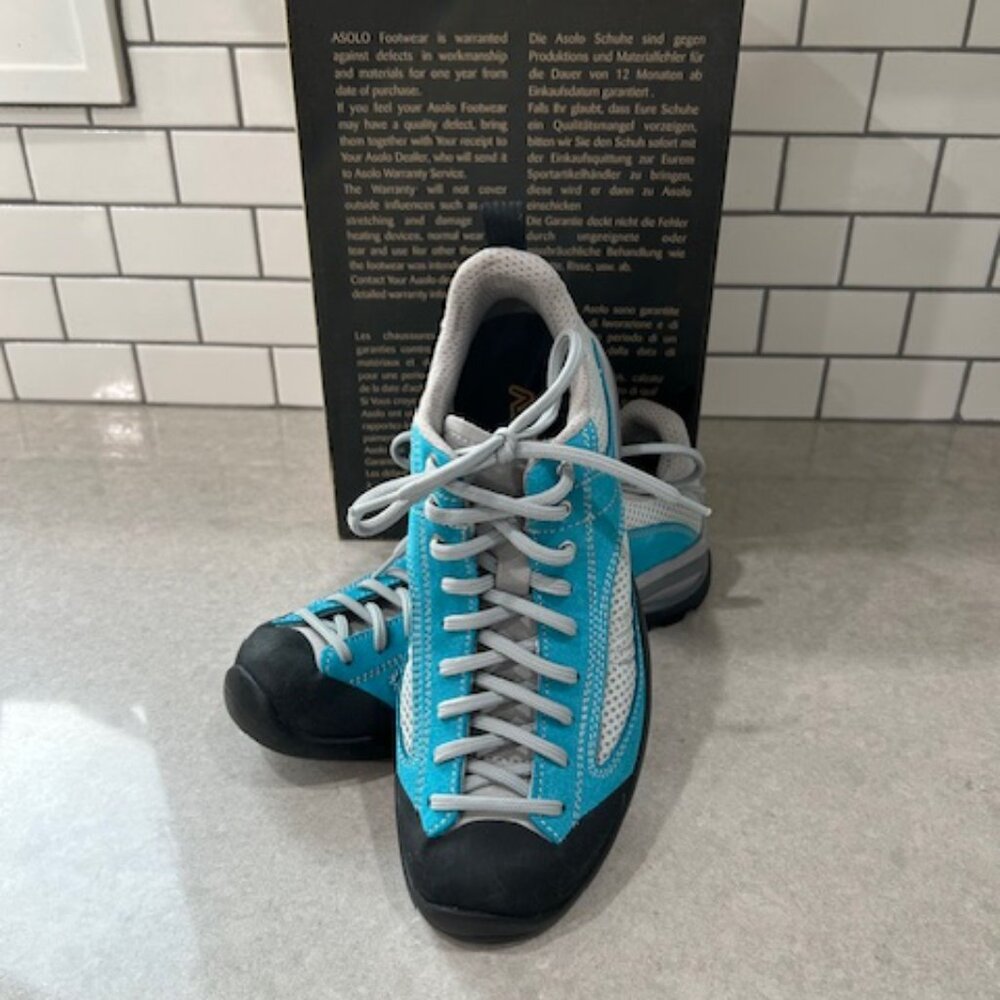 NIB Asolo Sunset Hiking Trail Women's 8 Shoe Sea Blue/Silver Vibram - Picture 2 of 10